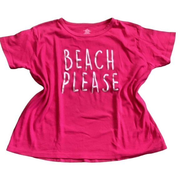 "Beach Please" Rhinestone Short Sleeve Graphic Tee Plus Sz 2XL Pink #61D - Picture 4 of 6